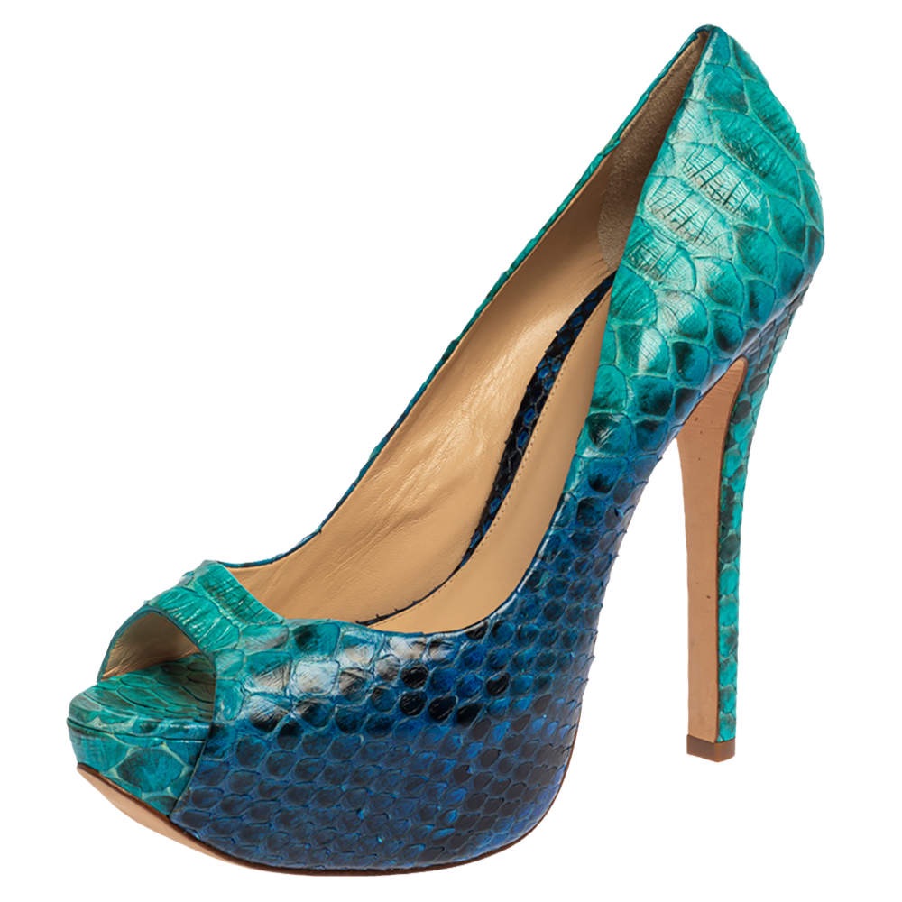 Alexander Birman Python Platform Peep-Toe Stilettos